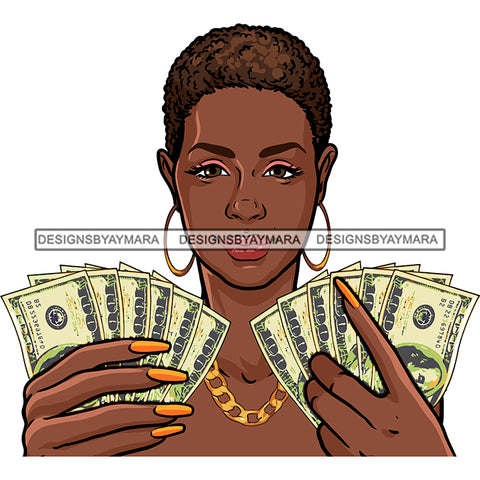 Gangsta Gangster Woman Money Stack Badass Hustler Hustling Savage Melanin Nubian Hipster Ghetto Street Girl SVG JPG PNG Vector Clipart Cricut Silhouette Cut Cutting