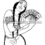 Gangsta Gangster Woman Money Stack Tattoo Gold Ponytail Badass Hustler Hustling Savage Melanin Nubian Hipster Ghetto Street Girl SVG JPG PNG Vector Clipart Cricut Silhouette Cut Cutting