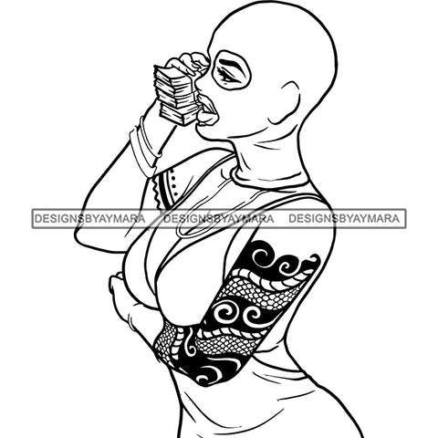 Gangsta Gangster Woman Money Stack Ski Mask Arm Sleeve Tattoo Badass Hustler Hustling Savage Melanin Nubian Hipster Ghetto Street Girl SVG JPG PNG Vector Clipart Cricut Silhouette Cut Cutting