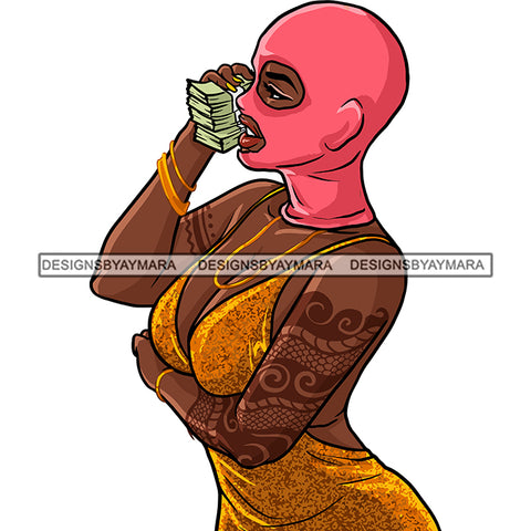 Gangsta Gangster Woman Money Stack Ski Mask Arm Sleeve Tattoo Badass Hustler Hustling Savage Melanin Nubian Hipster Ghetto Street Girl SVG JPG PNG Vector Clipart Cricut Silhouette Cut Cutting