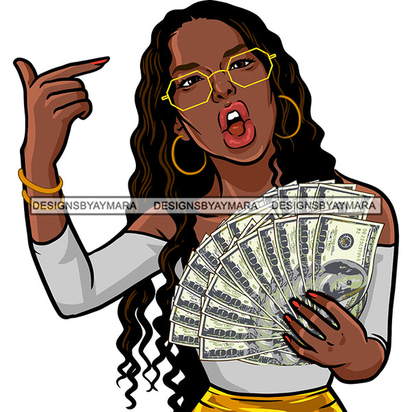 Gangsta Gangster Woman Money Stack Badass Hustler Hustling Savage Melanin Nubian Hipster Ghetto Street Girl SVG JPG PNG Vector Clipart Cricut Silhouette Cut Cutting