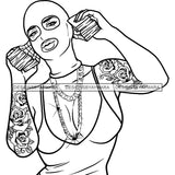 Gangsta Gangster Woman Money Stack Ski Mask Badass Arm Sleeve Tattoo Hustler Hustling Savage Melanin Nubian Hipster Ghetto Street Girl SVG JPG PNG Vector Clipart Cricut Silhouette Cut Cutting