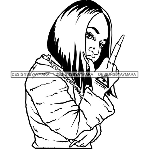 Gangsta Gangster Woman Badass Middles Finger Hustler Hustling Savage Melanin Hipster Ghetto Street Girl SVG JPG PNG Vector Clipart Cricut Silhouette Cut Cutting