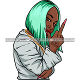 Gangsta Gangster Woman Badass Hustler Hustling Green Hair Middle Finger Savage Melanin Nubian Hipster Ghetto Street Girl SVG JPG PNG Vector Clipart Cricut Silhouette Cut Cutting