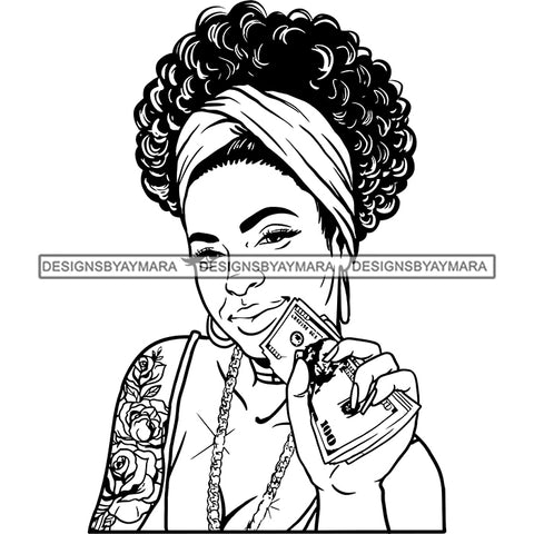 Gangsta Gangster Woman Money Stack Badass Hustler Hustling Savage Melanin Nubian Hipster Ghetto Street Girl SVG JPG PNG Vector Clipart Cricut Silhouette Cut Cutting