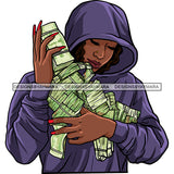 Gangsta Gangster Woman Money Stack Hoodie Badass Hustler Hustling Savage Melanin Nubian Hipster Ghetto Street Girl SVG JPG PNG Vector Clipart Cricut Silhouette Cut Cutting