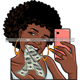 Gangsta Gangster Woman Money Stack Selfie Badass Hustle Hustling Savage Melanin Nubian Hipster Ghetto Street Girl SVG JPG PNG Vector Clipart Cricut Silhouette Cut Cutting