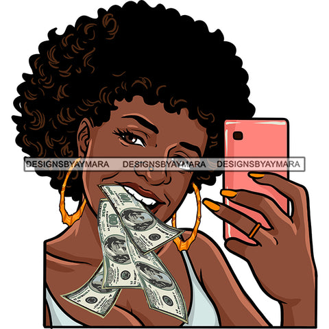 Gangsta Gangster Woman Money Stack Selfie Badass Hustle Hustling Savage Melanin Nubian Hipster Ghetto Street Girl SVG JPG PNG Vector Clipart Cricut Silhouette Cut Cutting