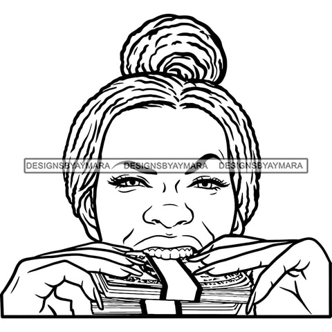 Gangsta Gangster Woman Money Stack Badass Hustler Hustling Savage Melanin Nubian Hipster Ghetto Street Girl SVG JPG PNG Vector Clipart Cricut Silhouette Cut Cutting