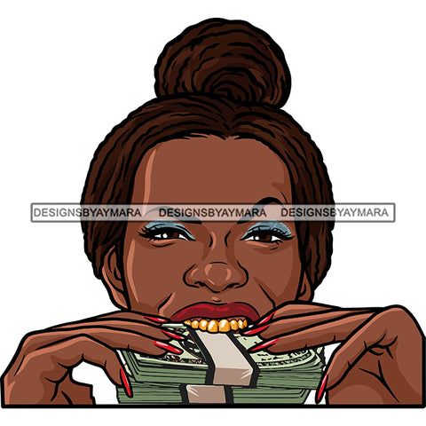 Gangsta Gangster Woman Money Stack Badass Hustler Hustling Savage Melanin Nubian Hipster Ghetto Street Girl SVG JPG PNG Vector Clipart Cricut Silhouette Cut Cutting