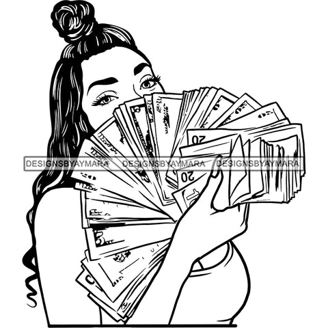 Gangsta Gangster Woman Money Stack Cash Badass Hustler Hustling Savage Melanin Nubian Hipster Ghetto Street Girl SVG JPG PNG Vector Clipart Cricut Silhouette Cut Cutting