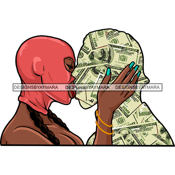 Gangsta Gangster Woman Money Stack Ski Mask Kissing Money Man Badass Hustler Hustling Savage Melanin Nubian Hipster Ghetto Street Girl SVG JPG PNG Vector Clipart Cricut Silhouette Cut Cutting