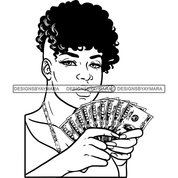 Gangsta Gangster Woman Money Stack Badass Hustler Hustling Savage Melanin Nubian Hipster Ghetto Street Girl SVG JPG PNG Vector Clipart Cricut Silhouette Cut Cutting