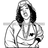Gangsta Gangster Woman Gold Chain Heart Tattoo Baseball Cap Badass Hustler Hustling Savage Melanin Nubian Hipster Ghetto Street Girl SVG JPG PNG Vector Clipart Cricut Silhouette Cut Cutting