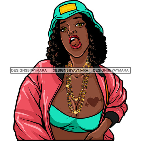 Gangsta Gangster Woman Gold Chain Heart Tattoo Baseball Cap Badass Hustler Hustling Savage Melanin Nubian Hipster Ghetto Street Girl SVG JPG PNG Vector Clipart Cricut Silhouette Cut Cutting