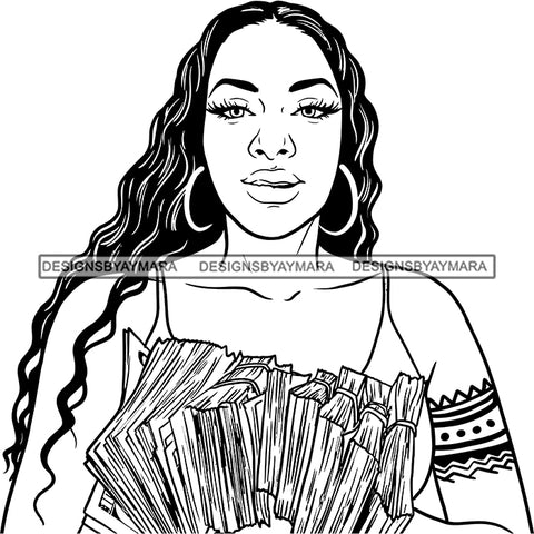 Sexy Gangster Diva Gangsta Woman Money Stack Curly Long Hair Tattoo Badass Hustler Hustling Savage Melanin Nubian Hipster Ghetto Street Girl SVG JPG PNG Vector Clipart Cricut Silhouette Cut Cutting