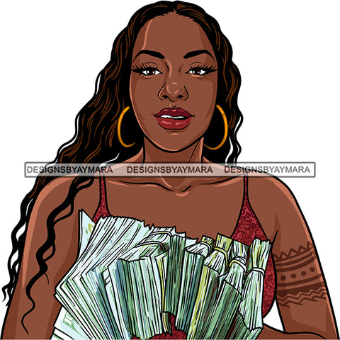 Sexy Gangster Diva Gangsta Woman Money Stack Curly Long Hair Tattoo Badass Hustler Hustling Savage Melanin Nubian Hipster Ghetto Street Girl SVG JPG PNG Vector Clipart Cricut Silhouette Cut Cutting