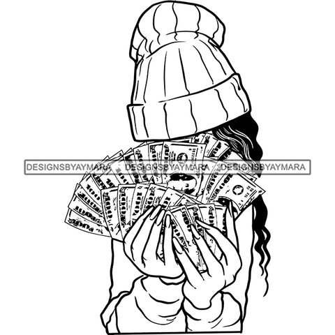 Sexy Gangster Diva Gangsta Woman Money Stack Covering Face Winter Hat Badass Hustler Hustling Savage Melanin Nubian Hipster Ghetto Street Girl SVG JPG PNG Vector Clipart Cricut Silhouette Cut Cutting