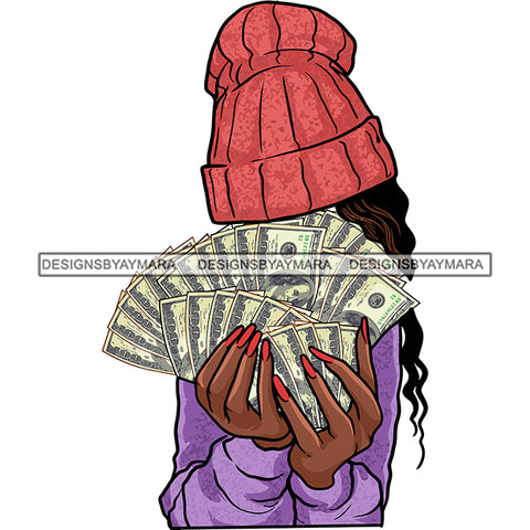 Sexy Gangster Diva Gangsta Woman Money Stack Covering Face Winter Hat Badass Hustler Hustling Savage Melanin Nubian Hipster Ghetto Street Girl SVG JPG PNG Vector Clipart Cricut Silhouette Cut Cutting