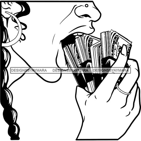 Sexy Gangster Diva Gangsta Woman Biting Money Stack Badass Hustler Hustling Savage Melanin Nubian Hipster Ghetto Street Girl SVG JPG PNG Vector Clipart Cricut Silhouette Cut Cutting