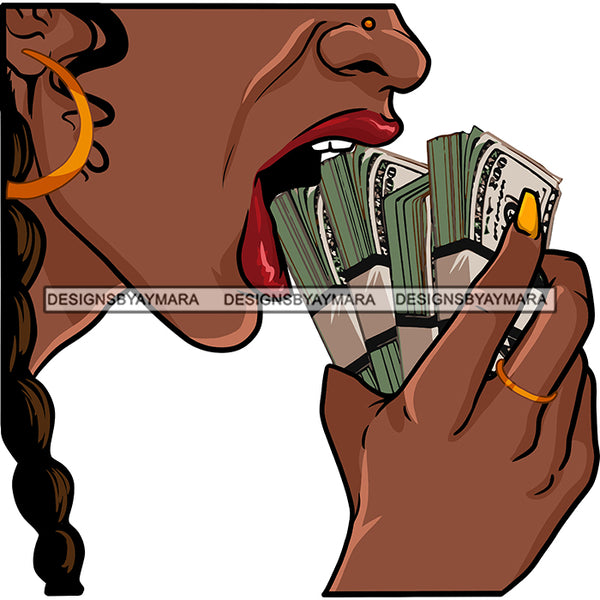 Sexy Gangster Diva Gangsta Woman Biting Money Stack Badass Hustler Hustling Savage Melanin Nubian Hipster Ghetto Street Girl SVG JPG PNG Vector Clipart Cricut Silhouette Cut Cutting