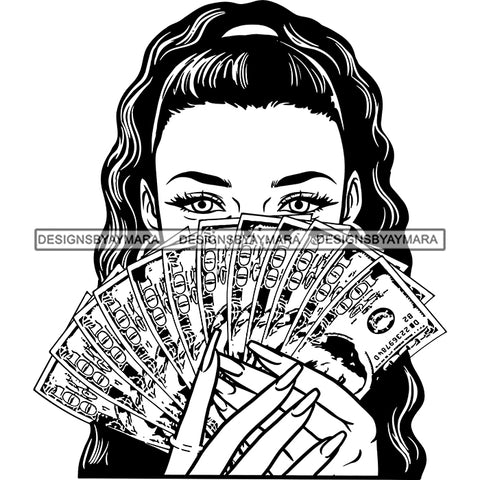 Sexy Gangster Diva Gangsta Woman Covering Face Money Spread Stack Badass Hustler Hustling Savage Melanin Nubian Hipster Ghetto Street Girl SVG JPG PNG Vector Clipart Cricut Silhouette Cut Cutting