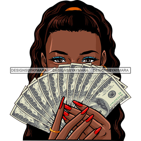 Sexy Gangster Diva Gangsta Woman Covering Face Money Spread Stack Badass Hustler Hustling Savage Melanin Nubian Hipster Ghetto Street Girl SVG JPG PNG Vector Clipart Cricut Silhouette Cut Cutting