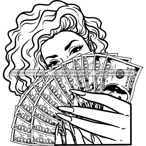 Sexy Gangster Diva Gangsta Woman Covering Face Money Spread Stack Badass Hustler Hustling Savage Caucasian Hipster Ghetto Street Girl SVG JPG PNG Vector Clipart Cricut Silhouette Cut Cutting