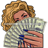 Sexy Gangster Diva Gangsta Woman Covering Face Money Spread Stack Badass Hustler Hustling Savage Caucasian Hipster Ghetto Street Girl SVG JPG PNG Vector Clipart Cricut Silhouette Cut Cutting