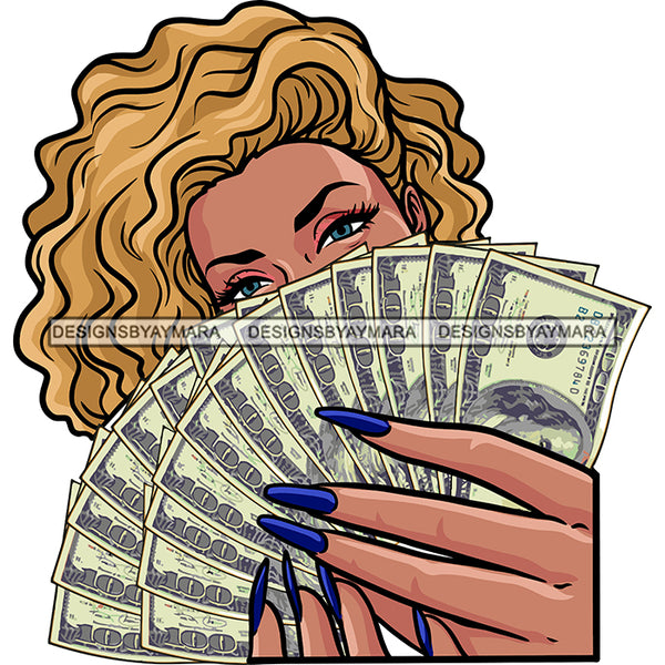 Sexy Gangster Diva Gangsta Woman Covering Face Money Spread Stack Badass Hustler Hustling Savage Caucasian Hipster Ghetto Street Girl SVG JPG PNG Vector Clipart Cricut Silhouette Cut Cutting