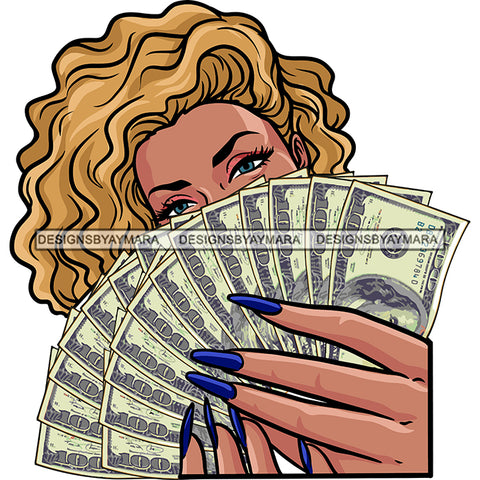 Sexy Gangster Diva Gangsta Woman Covering Face Money Spread Stack Badass Hustler Hustling Savage Caucasian Hipster Ghetto Street Girl SVG JPG PNG Vector Clipart Cricut Silhouette Cut Cutting