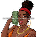 Gangsta Gangster Woman Holding Stack Of Money Tongue Out Badass Hustler Hustling Savage Melanin Nubian Hipster Ghetto Street Girl SVG JPG PNG Vector Clipart Cricut Silhouette Cut Cutting