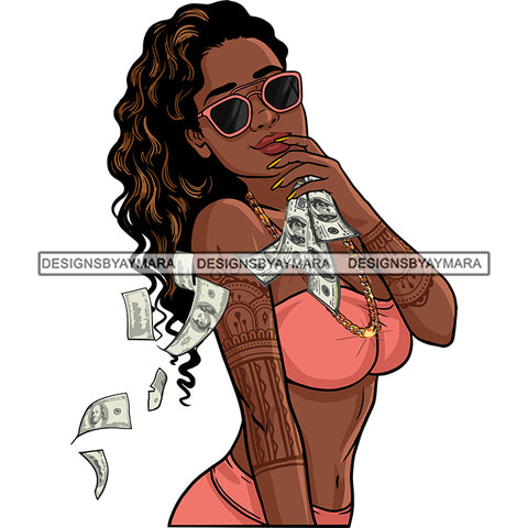 Sexy Gangster Diva Gangsta Woman Money Flying Tattoo Arm Sleeve Sunglasses Badass Hustler Hustling Savage Melanin Nubian Hipster Ghetto Street Girl SVG JPG PNG Vector Clipart Cricut Silhouette Cut Cutting