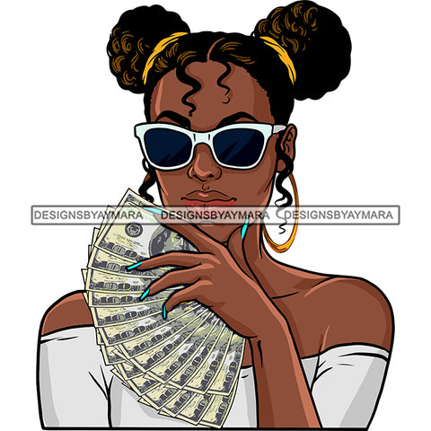 Sexy Gangster Diva Gangsta Woman Money Flying Tattoo Arm Sleeve Sunglasses Afro Puff Ponytails Badass Hustler Hustling Savage Melanin Nubian Hipster Ghetto Street Girl SVG JPG PNG Vector Clipart Cricut Silhouette Cut Cutting