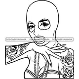 Sexy Gangster Diva Gangsta Woman Money Stack Ski Mask Rosses Tattoo Badass Hustler Hustling Savage Melanin Nubian Hipster Ghetto Street Girl SVG JPG PNG Vector Clipart Cricut Silhouette Cut Cutting