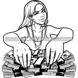 Sexy Gangster Diva Gangsta Caucasian Woman Money Stacks Badass Hustler Hustling Savage Hipster Ghetto Street Girl SVG JPG PNG Vector Clipart Cricut Silhouette Cut Cutting