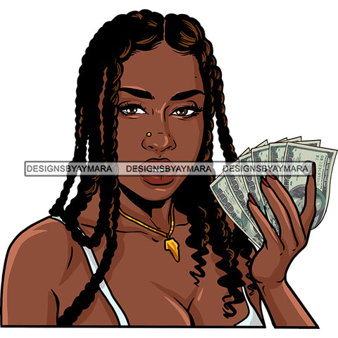 Sexy Gangster Diva Gangsta Woman Holding Money Spread Braids Hairstyle Badass Hustler Hustling Savage Melanin Nubian Hipster Ghetto Street Girl SVG JPG PNG Vector Clipart Cricut Silhouette Cut Cutting