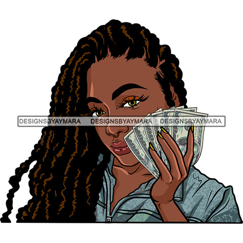 Sexy Gangster Diva Gangsta Woman Holding Money Spread Dreadlock Hairstyle Badass Hustler Hustling Savage Melanin Nubian Hipster Ghetto Street Girl SVG JPG PNG Vector Clipart Cricut Silhouette Cut Cutting