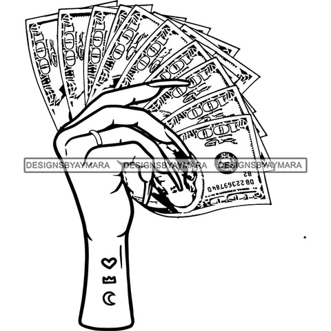 Sexy Gangster Diva Gangsta Woman Hands Holding Money Spread Long Nails Badass Hustler Hustling Savage Melanin Nubian Hipster Ghetto Street Girl SVG JPG PNG Vector Clipart Cricut Silhouette Cut Cutting