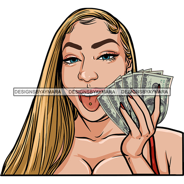 Sexy Gangster Diva Gangsta Caucasian Blonde Woman Holding Money Spread Badass Hustler Hustling Savage Hipster Ghetto Street Girl SVG JPG PNG Vector Clipart Cricut Silhouette Cut Cutting
