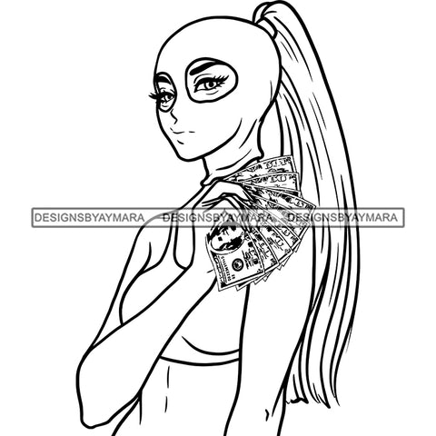 Sexy Gangster Diva Gangsta Caucasian Blonde Woman Holding Money Spread Ski Mask Ponytail Badass Hustler Hustling Savage Melanin Nubian Hipster Ghetto Street Girl SVG JPG PNG Vector Clipart Cricut Silhouette Cut Cutting