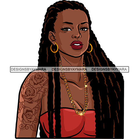 Sexy Diva Tattoo Arm Sleeve Gold Chain Dreadlocks Hairstyle Badass Hustler Hustling Savage Melanin Nubian Hipster Ghetto Street Girl SVG JPG PNG Vector Clipart Cricut Silhouette Cut Cutting