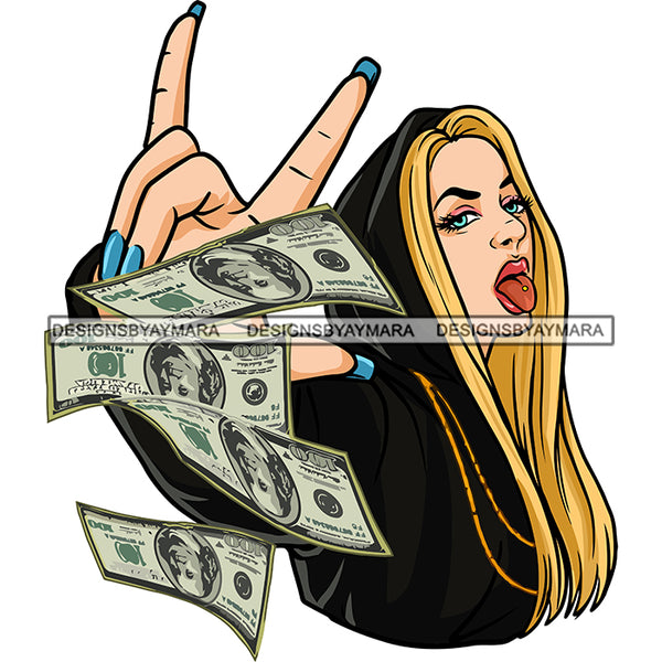 Gangsta Gangster White Woman 100 Dollar Bill Hoodie Badass Hustler Hustling Savage Hipster Ghetto Street Girl SVG JPG PNG Vector Clipart Cricut Silhouette Cut Cutting