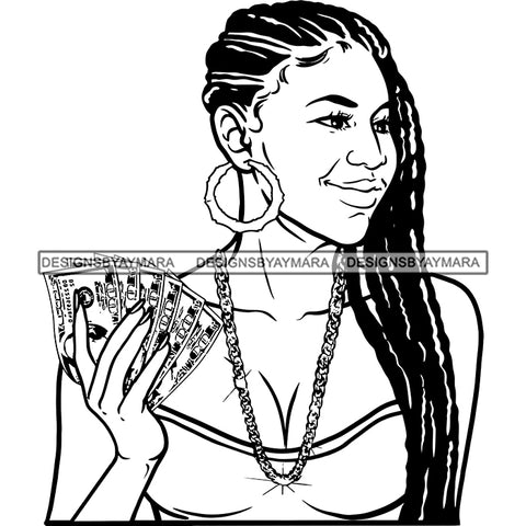 Sexy Gangster Diva Gangsta Woman Money Spread Cash Braids Hairstyle Badass Hustler Hustling Savage Melanin Nubian Hipster Ghetto Street Girl SVG JPG PNG Vector Clipart Cricut Silhouette Cut Cutting