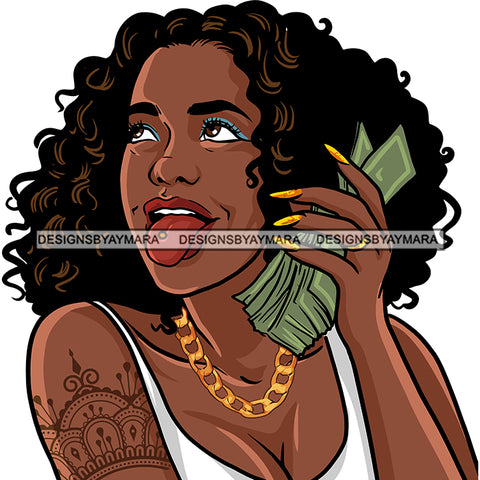 Gangsta Gangster Woman Money Stack Badass Hustler Hustling Savage Melanin Nubian Hipster Ghetto Street Girl SVG JPG PNG Vector Clipart Cricut Silhouette Cut Cutting