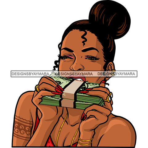 Gangsta Gangster Woman Money Stack Tattoo Badass Hustler Hustling Savage Melanin Nubian Hipster Ghetto Street Girl SVG JPG PNG Vector Clipart Cricut Silhouette Cut Cutting