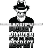 Sexy Old Black Man Hustle Quote Bearded Sunglasses Classic Hat Fashion Style B/W SVG JPG PNG Vector Clipart Cricut Silhouette Cut Cutting
