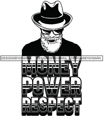 Sexy Old Black Man Hustle Quote Bearded Sunglasses Classic Hat Fashion Style B/W SVG JPG PNG Vector Clipart Cricut Silhouette Cut Cutting