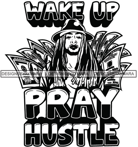 Sexy Black Man Hustle Quote Confident Hat Style Long Dreadlocks Hairstyle B/W SVG JPG PNG Vector Clipart Cricut Silhouette Cut Cutting