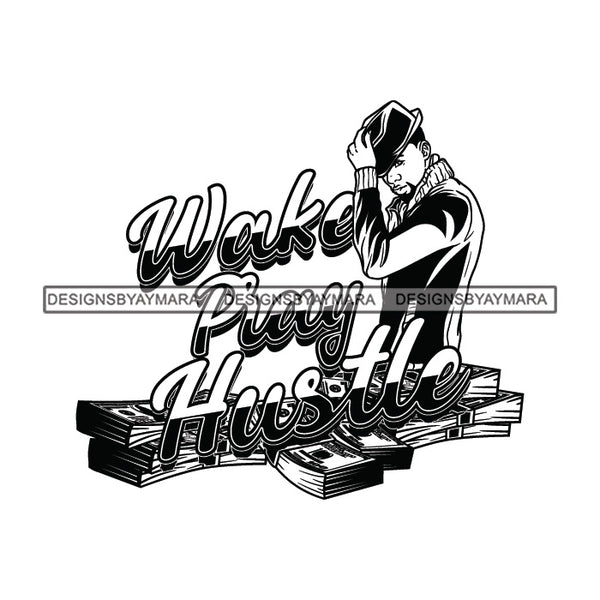 Sexy Black Man Hustle Quote Confident Wearing Sweater Holding Hat Fashion Style B/W SVG JPG PNG Vector Clipart Cricut Silhouette Cut Cutting